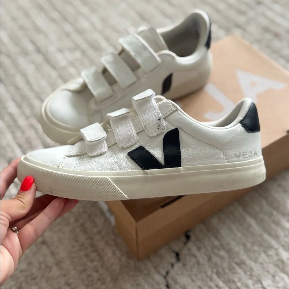 Veja White and Black Velcro Sneakers - Picture 3 of 8